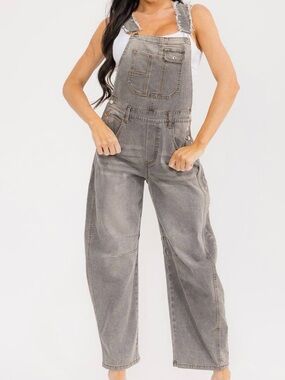 ✨A318. Gray Denim Barrel Overalls - Casual Relaxed Fit
